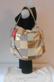 Charles Jourdan Paris Handbag Taupe Multi Leather Patchwork XL Kami 