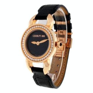 Cerruti Ladies Fiore Swarovski Crystal Swiss Watch Black Dial
