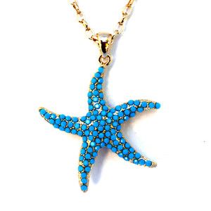   Large Nautical Blue Starfish Charm Gold Plated Fashion Necklace