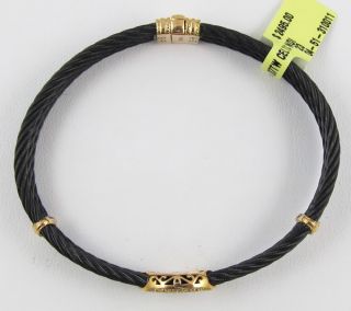 Charriol Celtic Noir Diamond Bangle Bracelet 18K Gold Black Cable New 