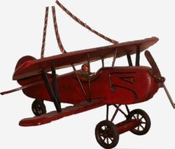 Big Old Sty Wood Hanging Airplane Bi Winged Red Baron Plane Rubber 