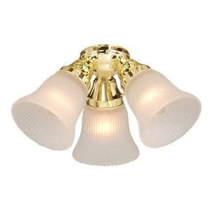 New 3 Light Ceiling Fan Lighting Kit Polished Brass White Glass 