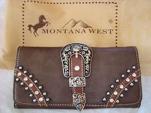Montana West Brown Buckle Tri Fold Wallet and Matching Checkbook