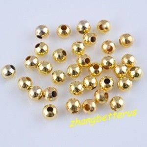 300 Pcs Gold Plated Round Spacer Loose Beads Charms Findings 4mm