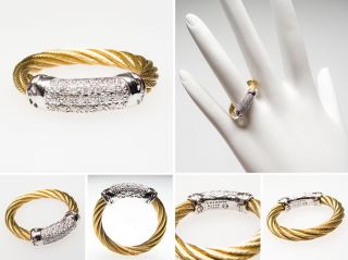 Charriol Classique Diamond Ring Rope Motif 18K White Gold Rose 