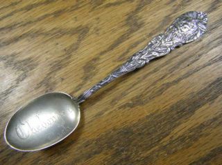 Sterling c1920 Cheboygan Michigan Souvenir Spoon with American Indian 
