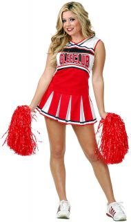   Cheerleader Costume features a red, white, and black cheerleader top