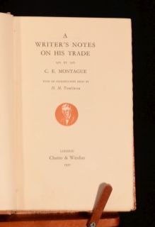 1930 Writers Notes on His Trade by Montague and Tomlinson Signed 