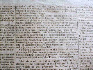 Orig 1831 Newspaper Cherokee Indian Removal Policy Trail of Tears 