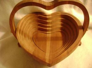 Signed Kathleen Stapp Folding Heart Wood Basket 8 5