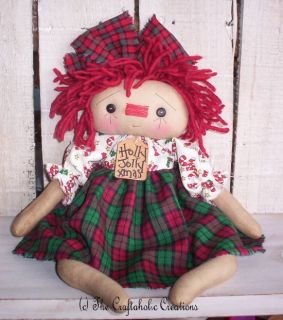 Primitive Raggedy Ann Doll Christmas Annie Joy Red Green Holly Jolly 