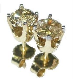 new round champagne diamond stud earrings 14k y gold