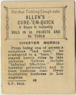 CHESTER MORRIS Vintage 1933 ALLENS FILM STARS Trading Card #49   Movie 
