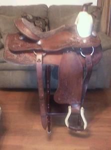 16 Used Rawhide and Leather Western Saddle Floral Tooling