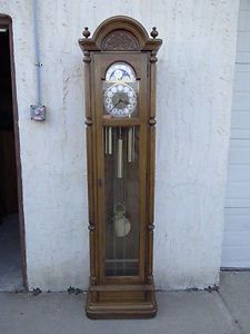 vintage ethan allen royal charter oak carved grandfathers clock sun 