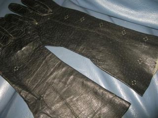 Vintage Over Wrist Long Black Fine Leather Gloves Superb Quality Size 