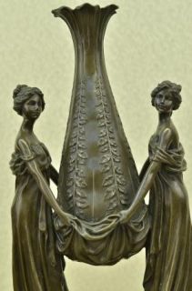 Genuine Bronze Statue Ladies Lady Vase Art Deco Style Sculpture Hot 