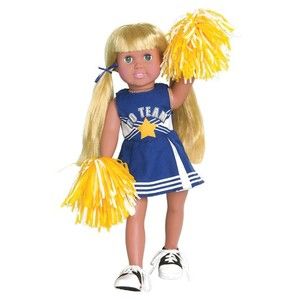CHEERLEADER OUTFIT / CLOTHES, POM POMS & SHOES FIT AMERICAN GIRL / 18 