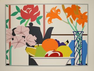   STILL LIFE WITH PETUNIAS, LILLIES, & FRUIT MOTIVATED RARE