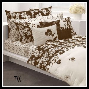 NEW DKNY Soho Garden Chocolate Brown White Comforter Shams Set Full 