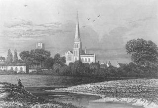 SUSSEX 1845 CHICHESTER. Good view of the Cathedral. Antique engraving 