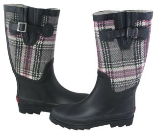 Chooka Strawberry Plaid Charcoal Rubber Rain Boot Shoes 8 New