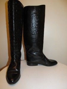 Vintage Charles David Black Leather Tall Riding Fashion Flat Boots 