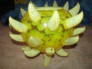 Dale Chihuly Original Horned Glass Bowl Signed 1986 14x17x17 Yellow 