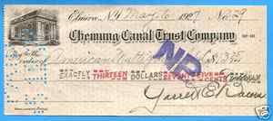 Elmira N Y Fine 1927 Chemung Canal Trust Company Paid Check