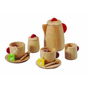 Pretend Play Toy Tea Set Wooden Dishes Kitchen Toys Childrens Fun Nice 