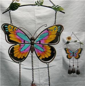 Stained Glass Butterfly Wind Chime with 3 Bell Chimes