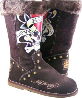 Womens Ed Hardy Brown Love Kills Bootstrap Boots Shoes