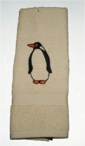 Beige Kitchen Bath Home Hand Towel Embroidered Penguin New
