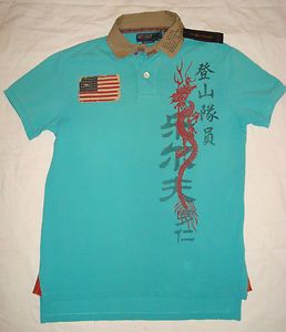 Ralph Lauren Chinese Letters Graphic Dragon US Flag Polo Mens Shirt 