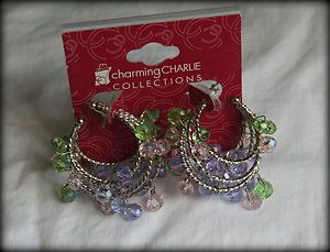 Womens Charming Charlie pierced earring set iridescent beads hoop 