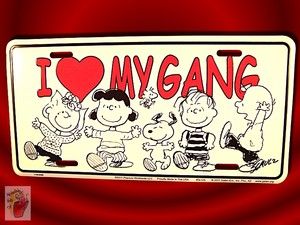 New PEANUTS Snoopy Charlie I LOVE MY GANG Comic Metal License Sign 