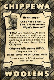 1947 Ad Chippewa Falls Woolen Mill Co. Winter Clothing   ORIGINAL 