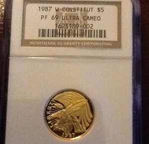 1987 w Constitution $5 00 Gold Coin PF69 Ultra Cameo