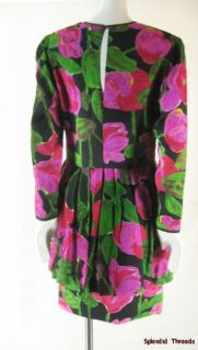 Vintage 1980s Chuck Jones Floral Silk Bubble Skirt Party Dress M
