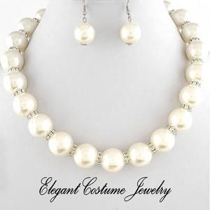  color & Crystal 20mm Pearl Chunky Necklace Set Elegant Costume Jewelry