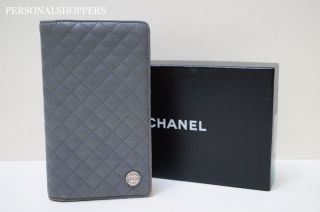 LOVELY CHANEL NAVY METALLIC AGED LEATHER CHECKBOOK STYLE WALLET