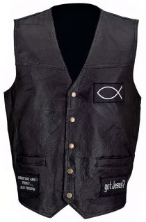 genuine leather vest 7 christian patches size 2xl our elegant apparel 