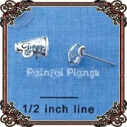 Mini Silver Cheer Megaphone w Crystal Silver Plated Post Earrings USA 