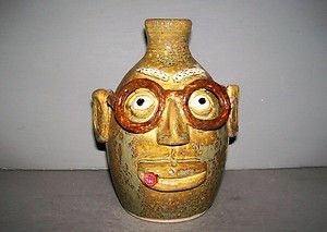 Face Jug With Glasses and Cigar Handmade Southern Folk Art Pottery by 
