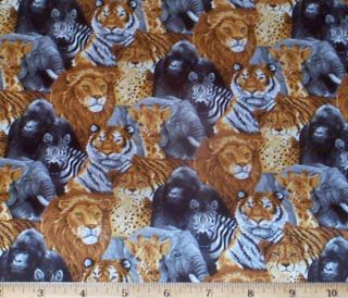 Jungle Animals Cotton Fat Quarter Fabric Zebras Lions Tigers Apes 