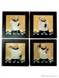 Set 4 Fat French Chef Plaque Wall Art Kitchen Decor Chefs Plaques 