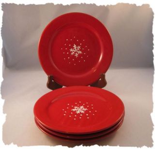 Pier 1 Red Snowflake Christmas Salad Plates Set of 4
