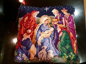 Christmas Nativity Jesus Manger New Needlepoint Pillow