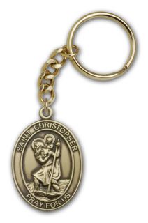 Antique Gold St Christopher Keychain Catholic Charm Med