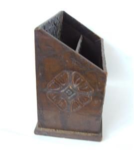   Embossed  leather  Arts & Crafts Letter Holder File Desk Top Vintage